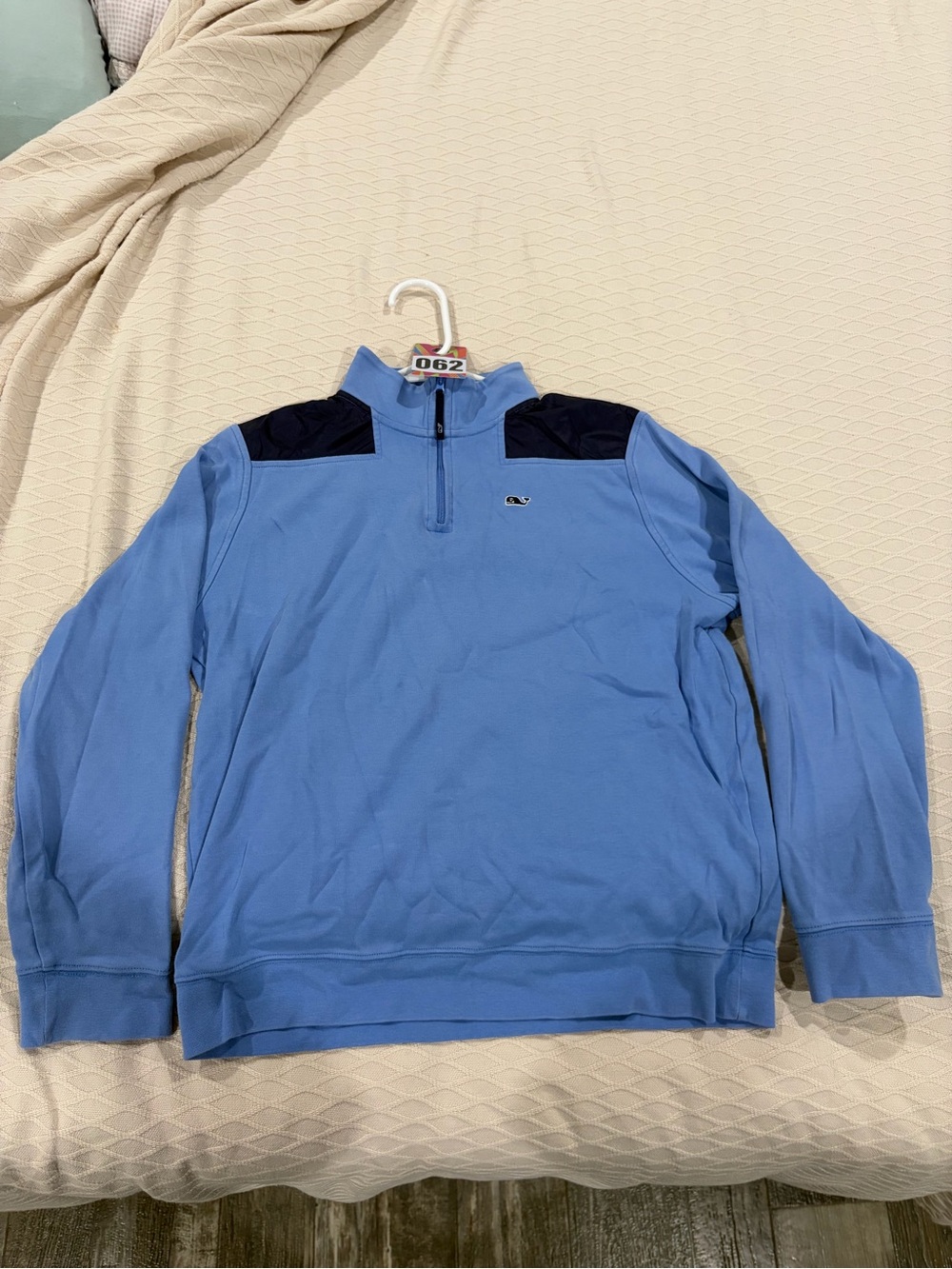 Vineyard Vines Light Blue Quarter-Zip with Navy Shoulder Panels